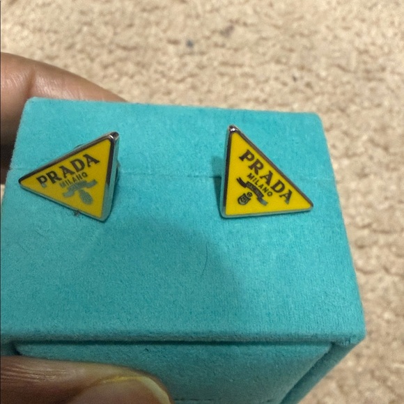 Prada Vibrant Yellow Triangle Studs - Picture 4 of 5